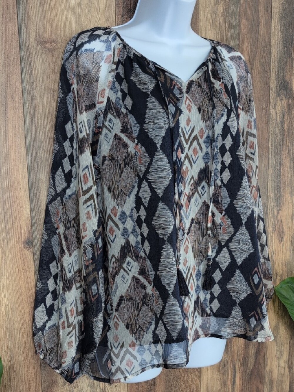 Hayden Geometric Sheer Layered Blouse S Q288